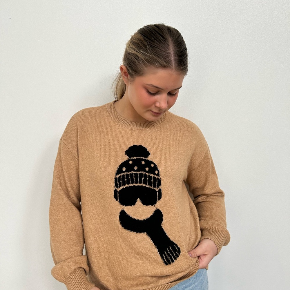 Cozy Tan Sweater with Black Graphic